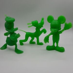 Vintage Mickey Mouse Donald Duck & Pluto MARX CO Walt Disney 1971 Green Plastic